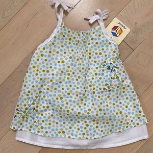 Alphabet French girls soft cotton blend tank teal white dots dress
